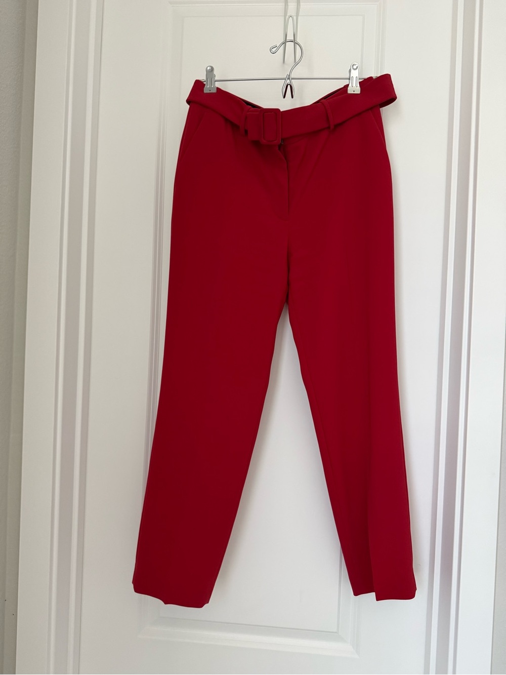 Theory High-Rise Red Belted Tapered Pants